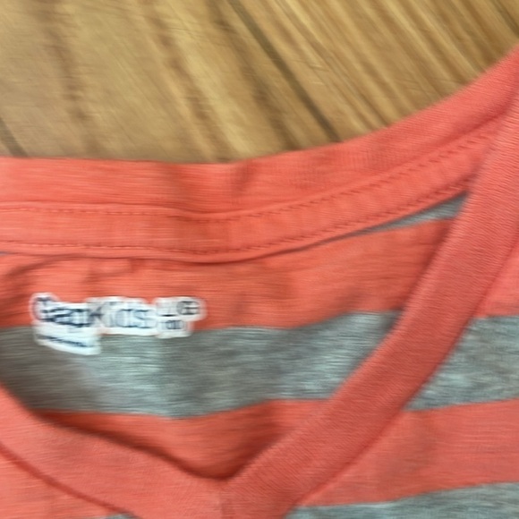 GAP Kids Boy L 10 Orange Grey Stripe Short Sleeve V-Neck T-Shirt - Picture 3 of 5